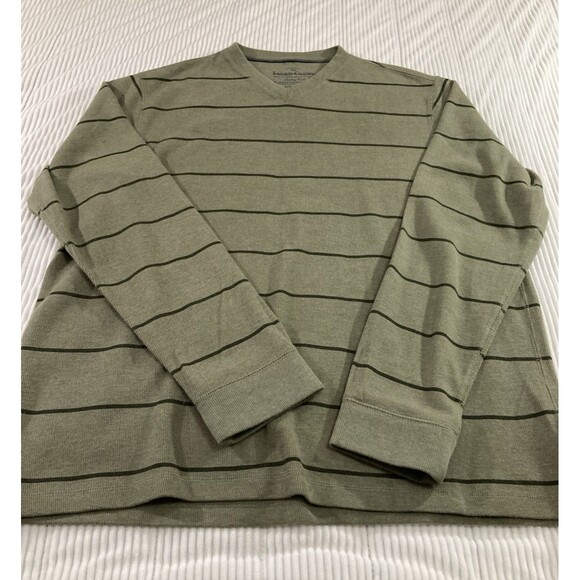 Faded Glory Shirt Men’s L Green Stripe V-Neck Long Sleeve Y2K Retro Vintage - Picture 4 of 8